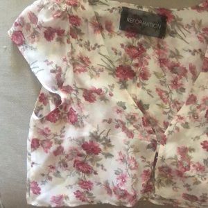 REFORMATION FLORAL CROPPED BLOUSE XS